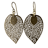 Antique Brass Leaf Filigree Earrings for Sensitive Ears-Earrings- Creative Jewelry by Marcia